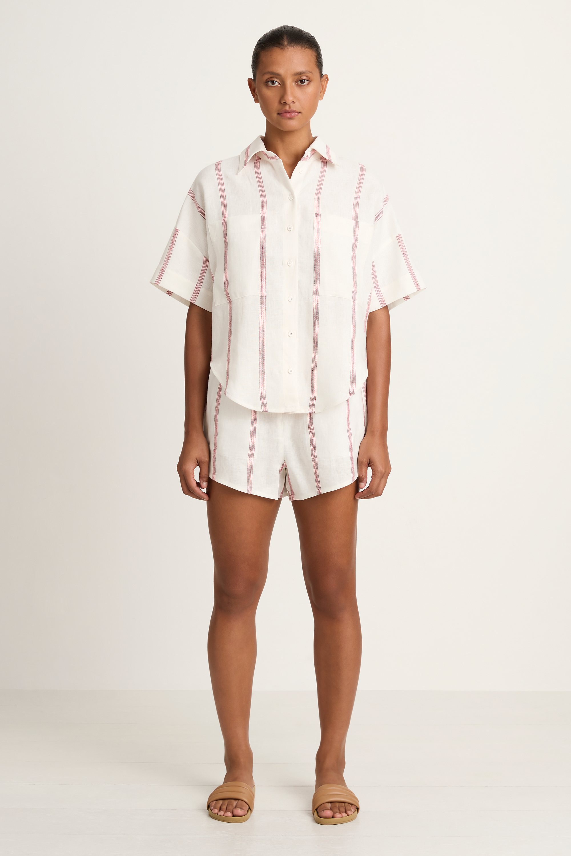 BONDI BORN Kiama Short Sleeve Shirt - Red Stripe
