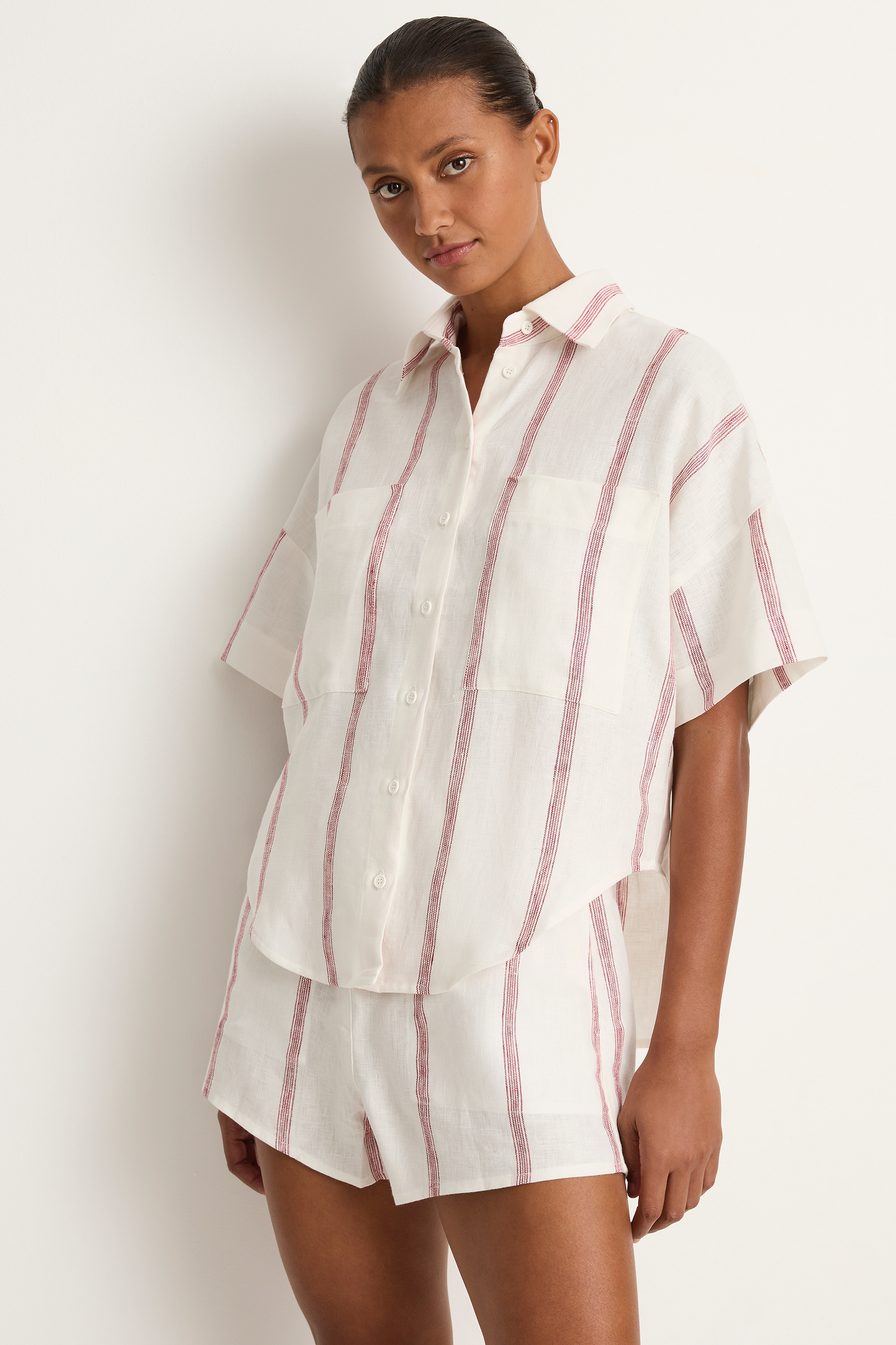 BONDI BORN Kiama Short Sleeve Shirt - Red Stripe