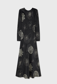 Silk Laundry Full Sleeve Bias Dress - Fibonacci Black