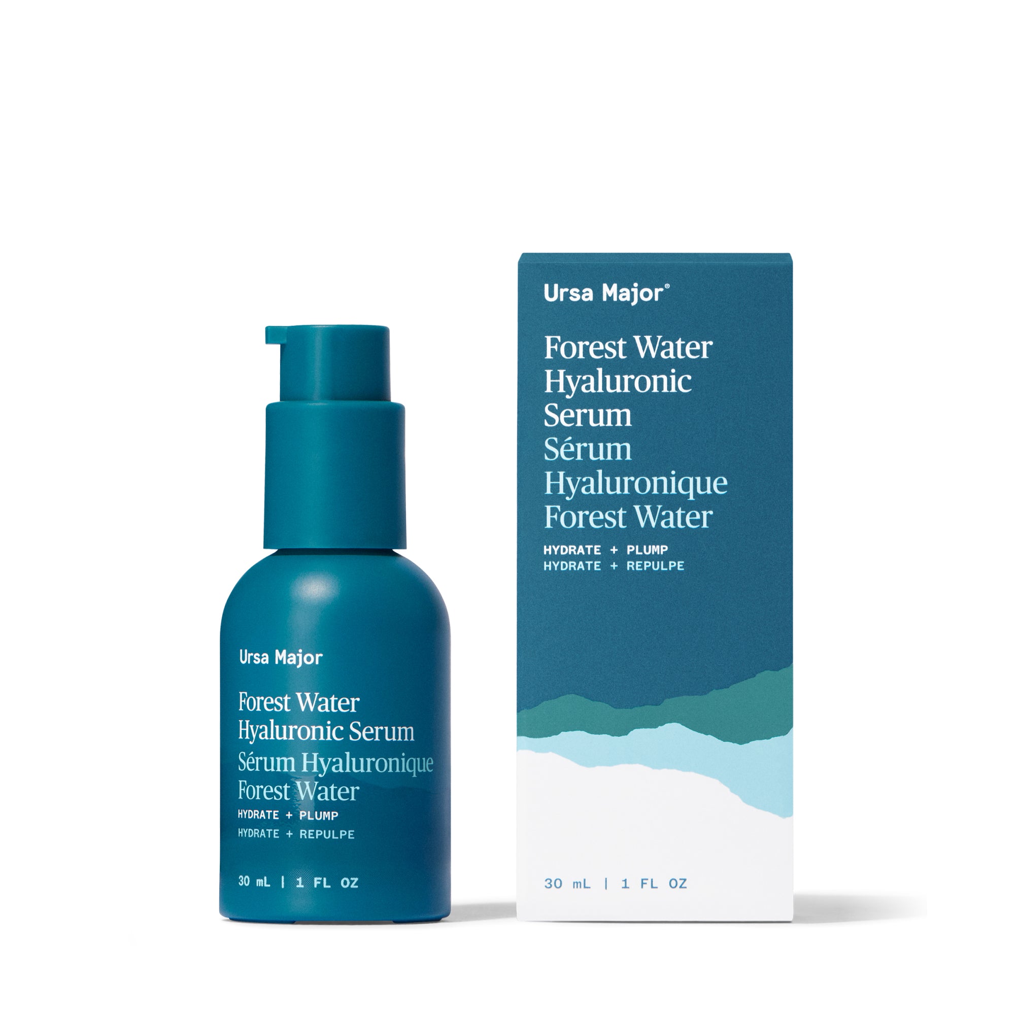 Ursa Major Forest Water Hyaluronic Serum bottle and packaging on a white background
