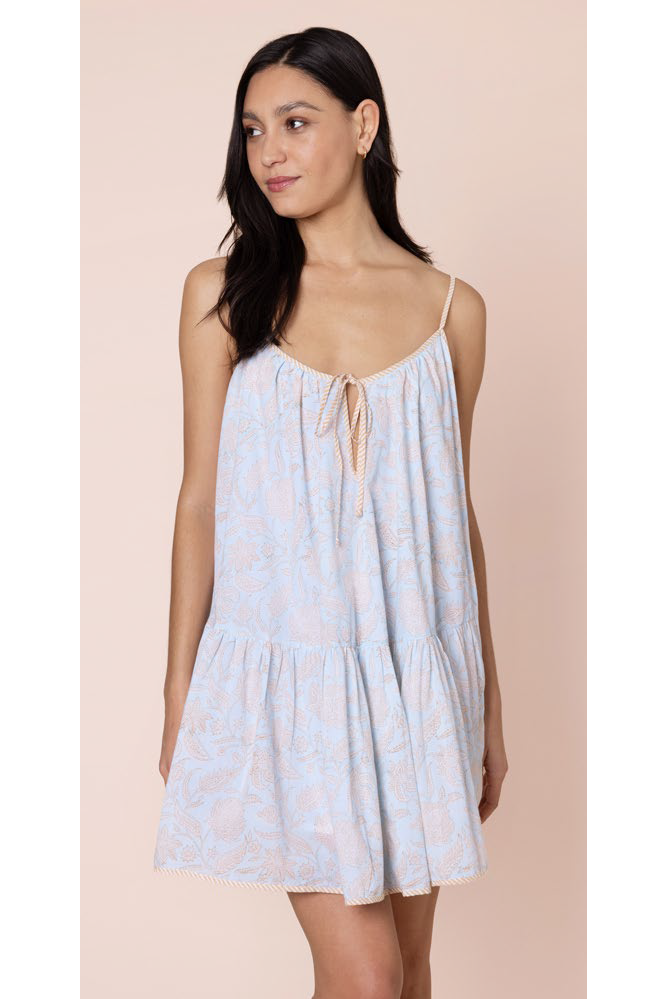 juliet dunn cotton mini dress Loose Mini Dress Oversized Cutwork Embroidery Blue/White 2 / Light Blue