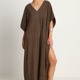 Simone Fan Long Open Kaftan Thin Shaved Terry - Chocolate
