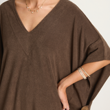 Simone Fan Long Open Kaftan Thin Shaved Terry - Chocolate