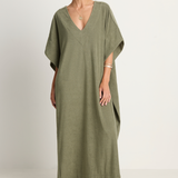 Simone Fan Long Open Kaftan Thin Shaved Terry - Olive
