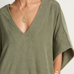 Simone Fan Long Open Kaftan Thin Shaved Terry - Olive