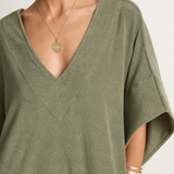 Simone Fan Long Open Kaftan Thin Shaved Terry - Olive