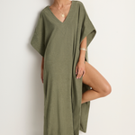 Simone Fan Long Open Kaftan Thin Shaved Terry - Olive