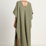 Simone Fan Long Open Kaftan Thin Shaved Terry - Olive
