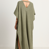 Simone Fan Long Open Kaftan Thin Shaved Terry - Olive