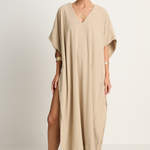 Simone Fan Long Open Kaftan Thin Shaved Terry - Sand