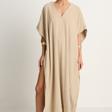 Simone Fan Long Open Kaftan Thin Shaved Terry - Sand
