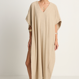 Simone Fan Long Open Kaftan Thin Shaved Terry - Sand