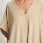 Simone Fan Long Open Kaftan Thin Shaved Terry - Sand