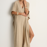 Simone Fan Long Open Kaftan Thin Shaved Terry - Sand