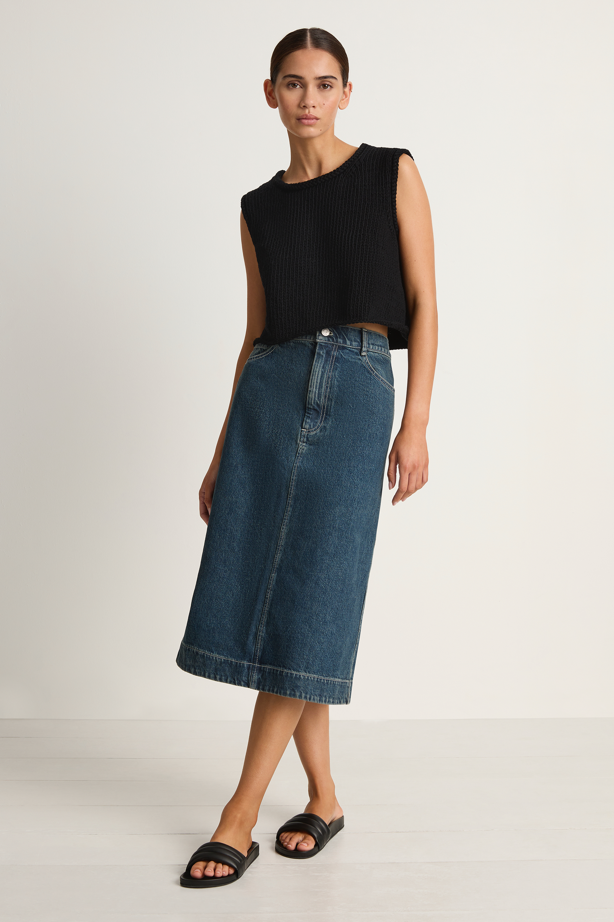 Shaina Mote Work Skirt East Dark Indigo Italian Denim – Soleil Blue