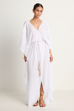 Caravana Chumuk Long Cotton Crossover Kaftan - White