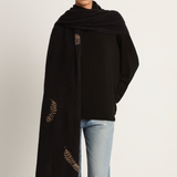 Suzusan Cashmere Shawl - Makinui Shibori Feather Black / Light Coffee