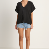Caravana Xmaben Short Sleeve V-Neck Top - Black