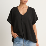 Caravana Xmaben Short Sleeve V-Neck Top - Black