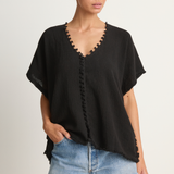 Caravana Xmaben Short Sleeve V-Neck Top - Black