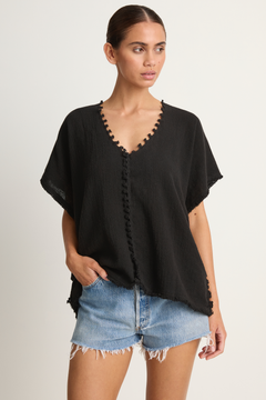 Caravana Xmaben Short Sleeve V-Neck Top - Black