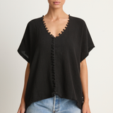 Caravana Xmaben Short Sleeve V-Neck Top - Black