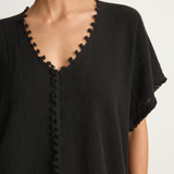 Caravana Xmaben Short Sleeve V-Neck Top - Black