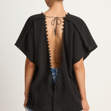 Caravana Xmaben Short Sleeve V-Neck Top - Black