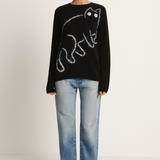 Suzusan Cashmere Seamless Long Pullover - Mokume Shibori Cat Black / Sand
