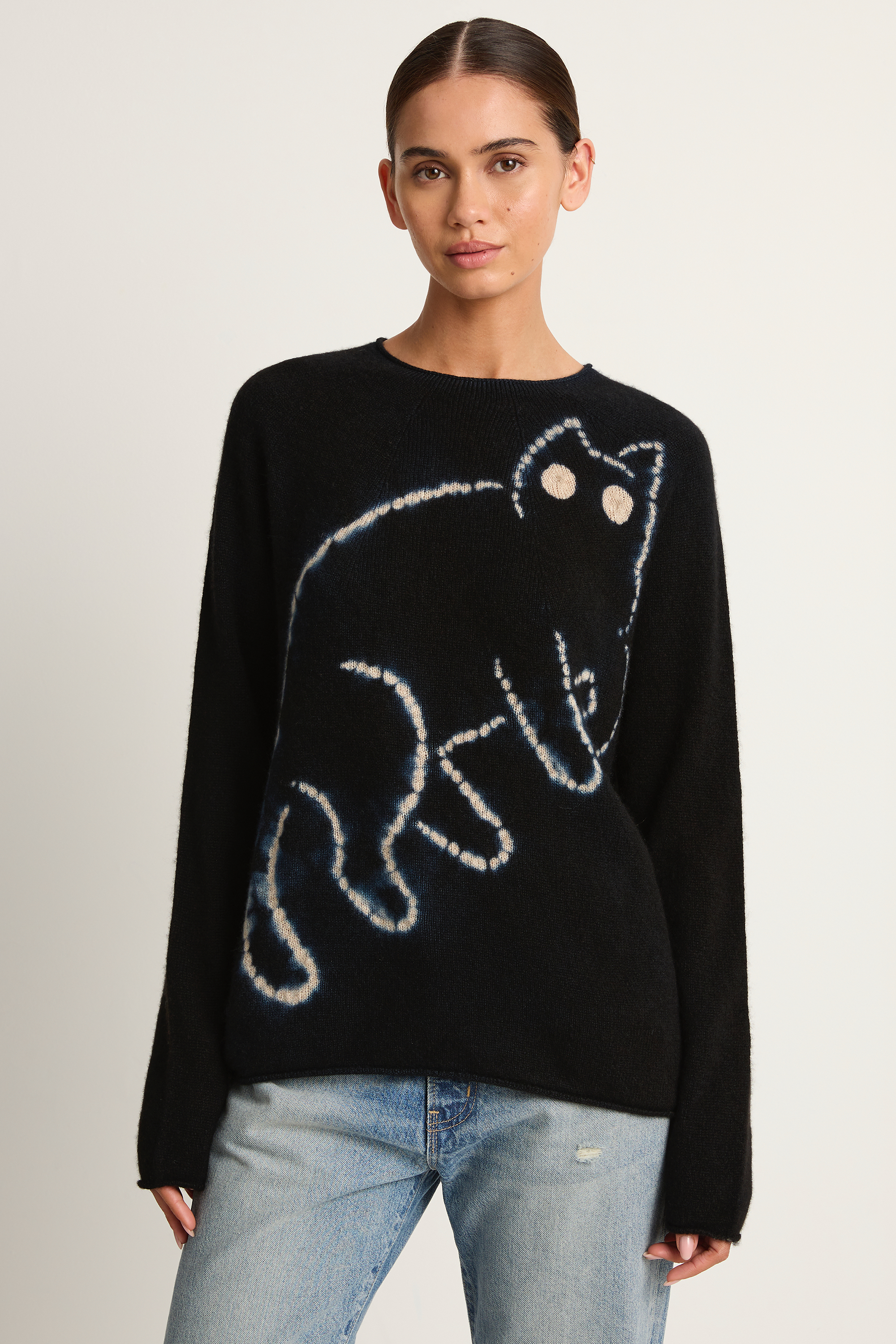 Suzusan Cashmere Seamless Long Pullover - Mokume Shibori Cat Black Suzusan Cashmere Seamless Long Pullover - Mokume Shibori Cat Black