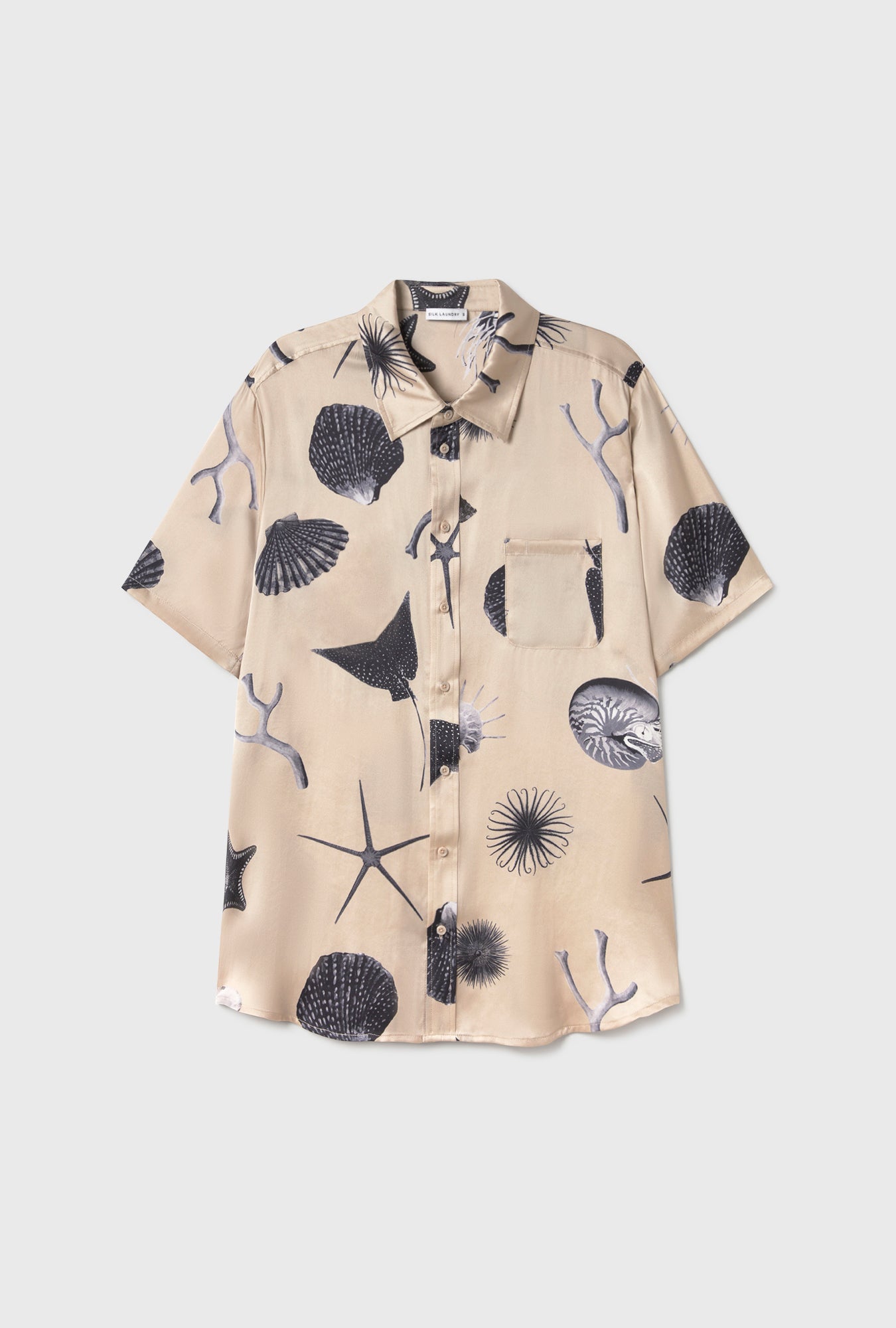 Silk Laundry Short Sleeve Boyfriend Shirt - Seashells