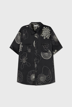 Silk Laundry Short Sleeve Boyfriend shirt - Fibonacci Black