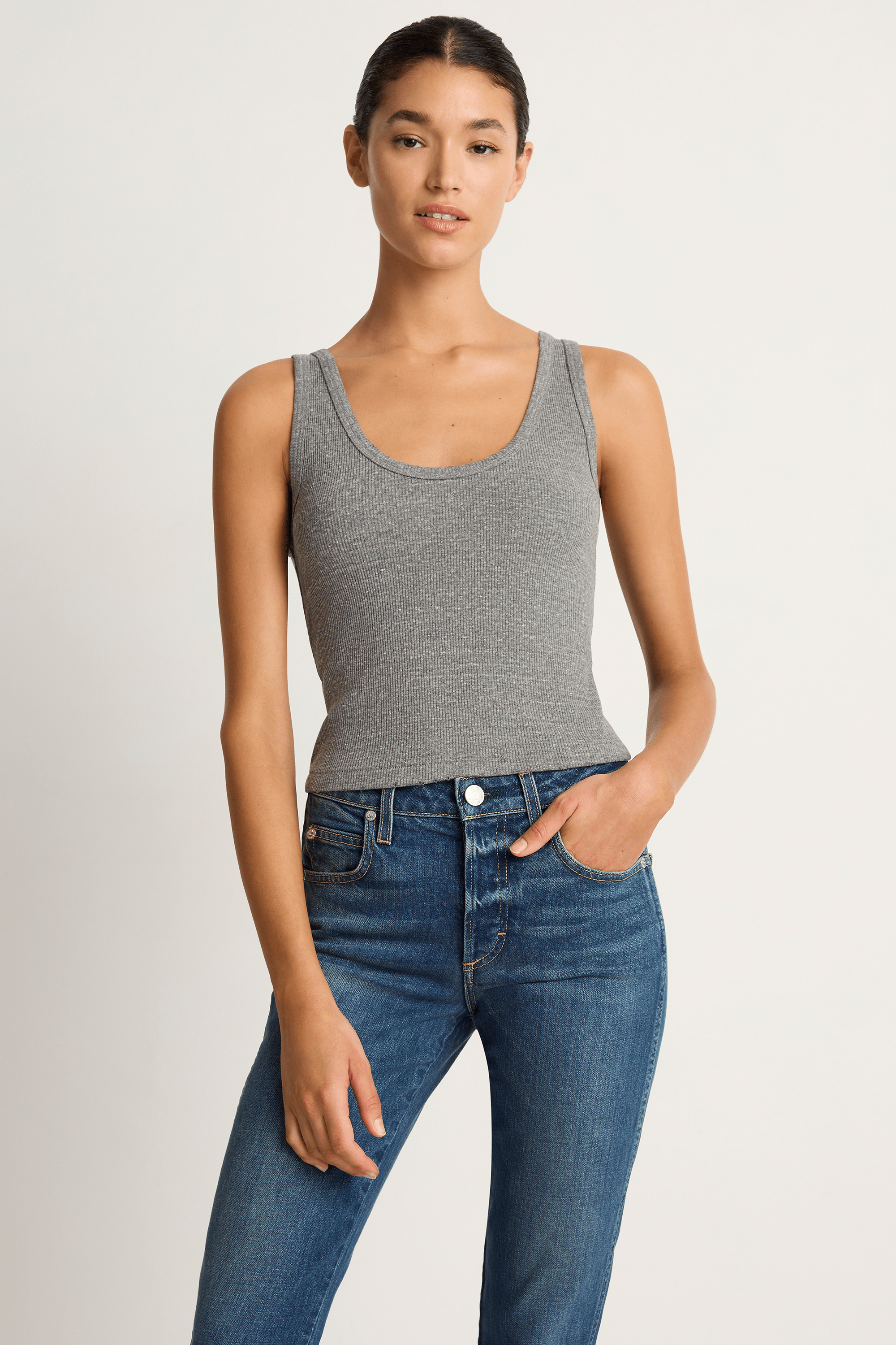 AMO Denim Crop Rib Tank - Heather Grey