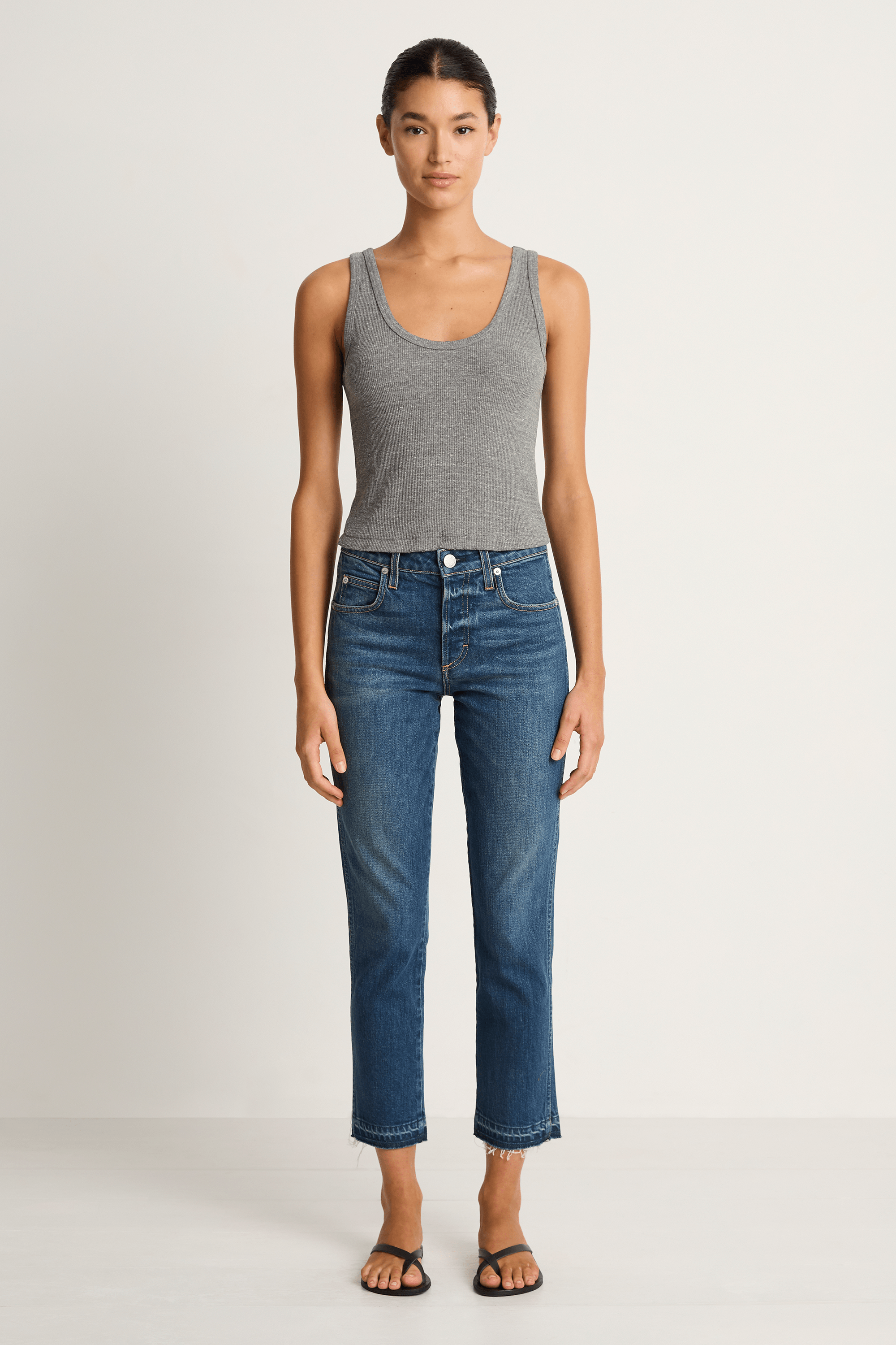 AMO Denim Crop Rib Tank - Heather Grey