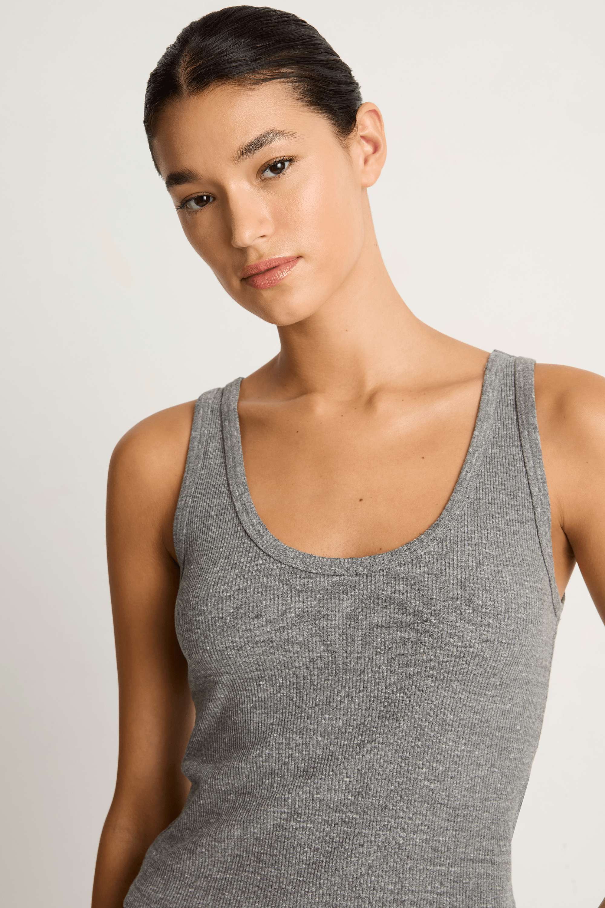 AMO Denim Crop Rib Tank - Heather Grey