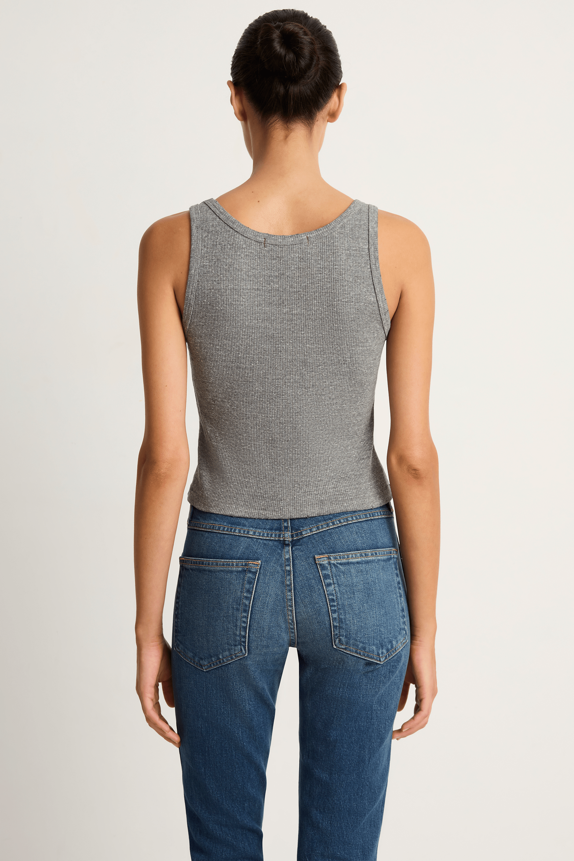 AMO Denim Crop Rib Tank - Heather Grey