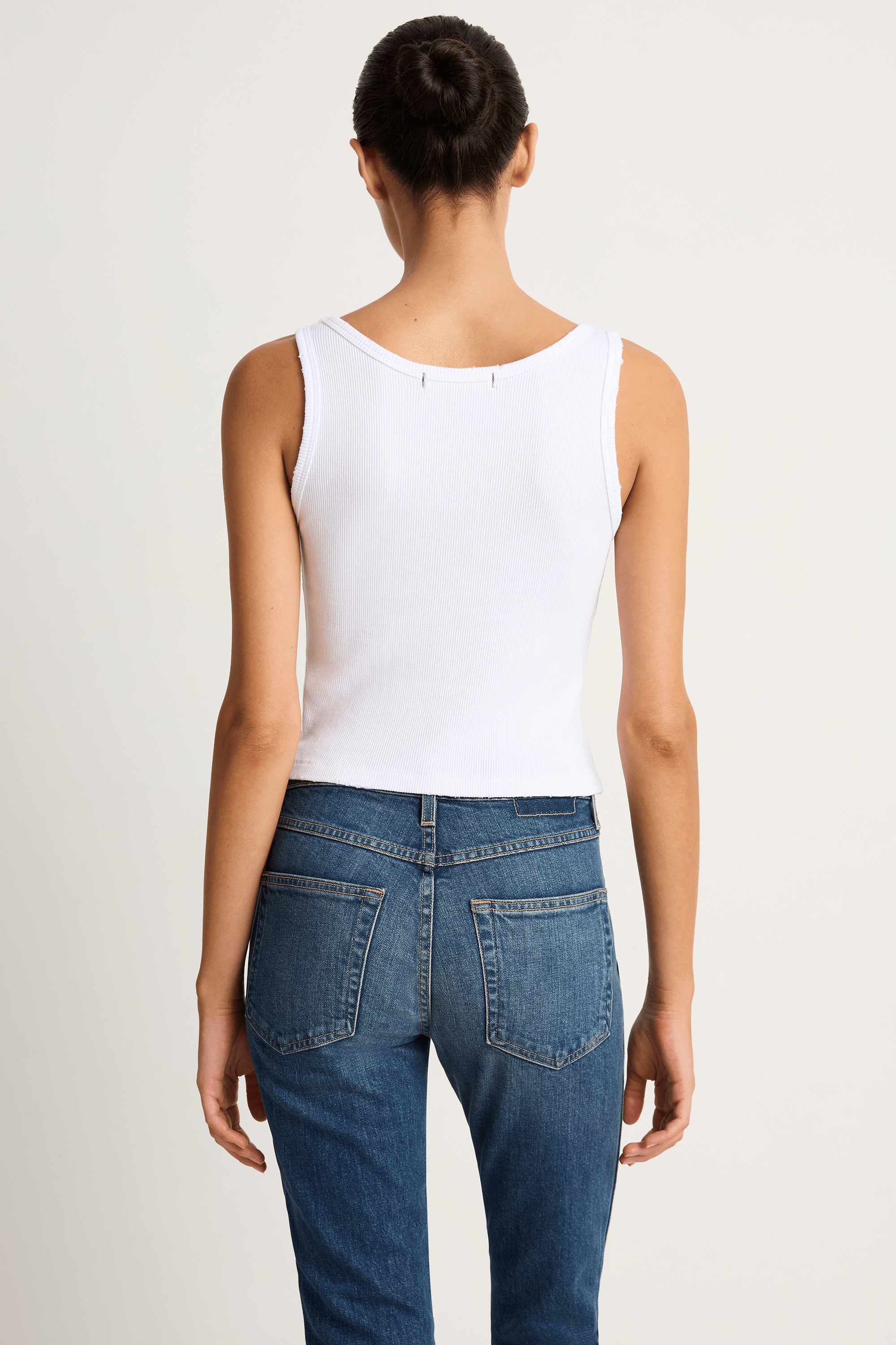 AMO Denim Crop Rib Tank - White