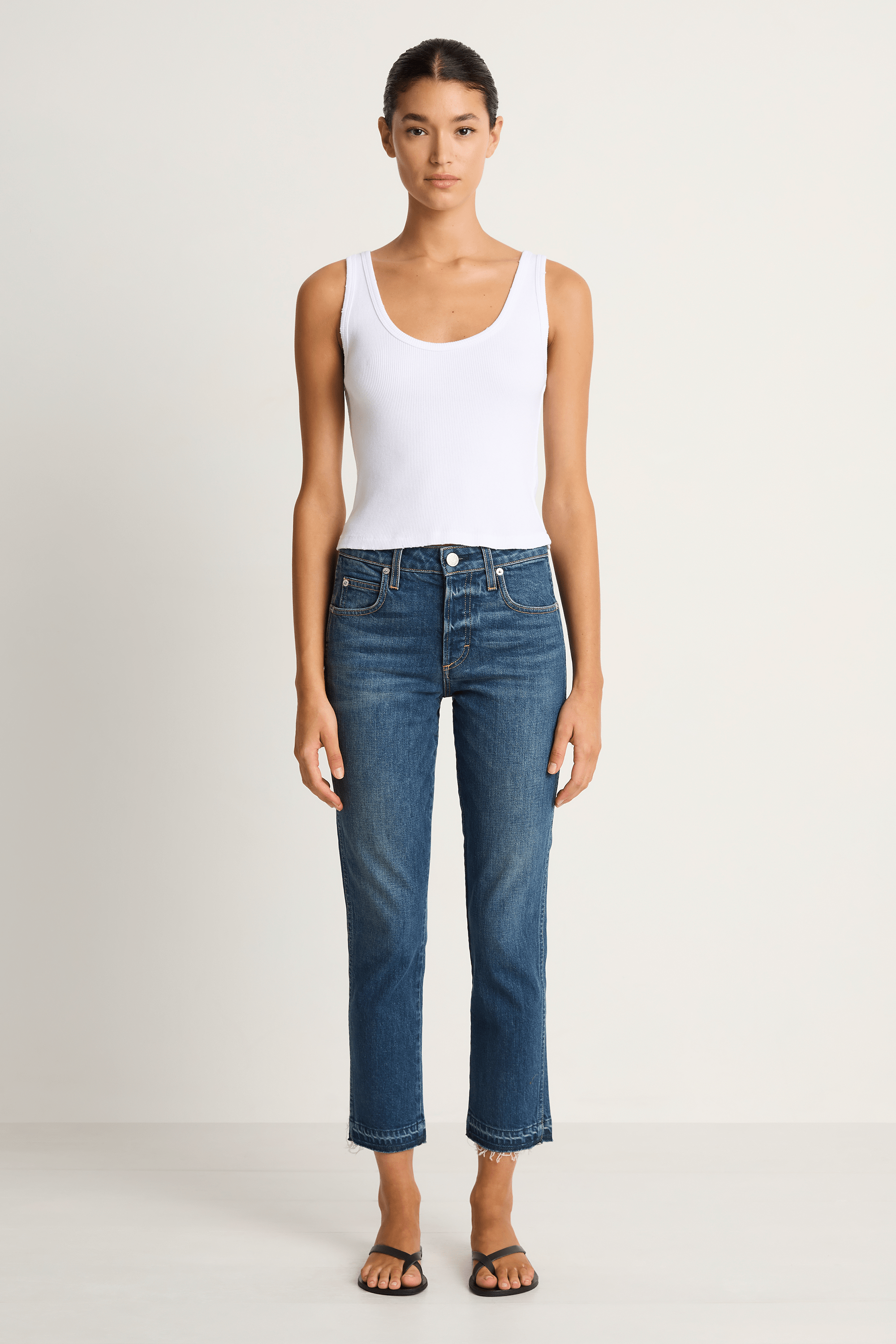 AMO Denim Crop Rib Tank - White