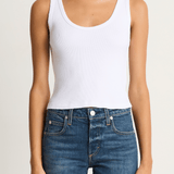 AMO Denim Crop Rib Tank - White
