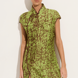 Anaak Vien Mandarin Tussar dress in apple batik