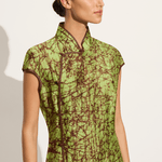 Anaak Vien Mandarin Tussar dress in apple batik