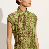 Anaak Vien Mandarin Tussar dress in apple batik