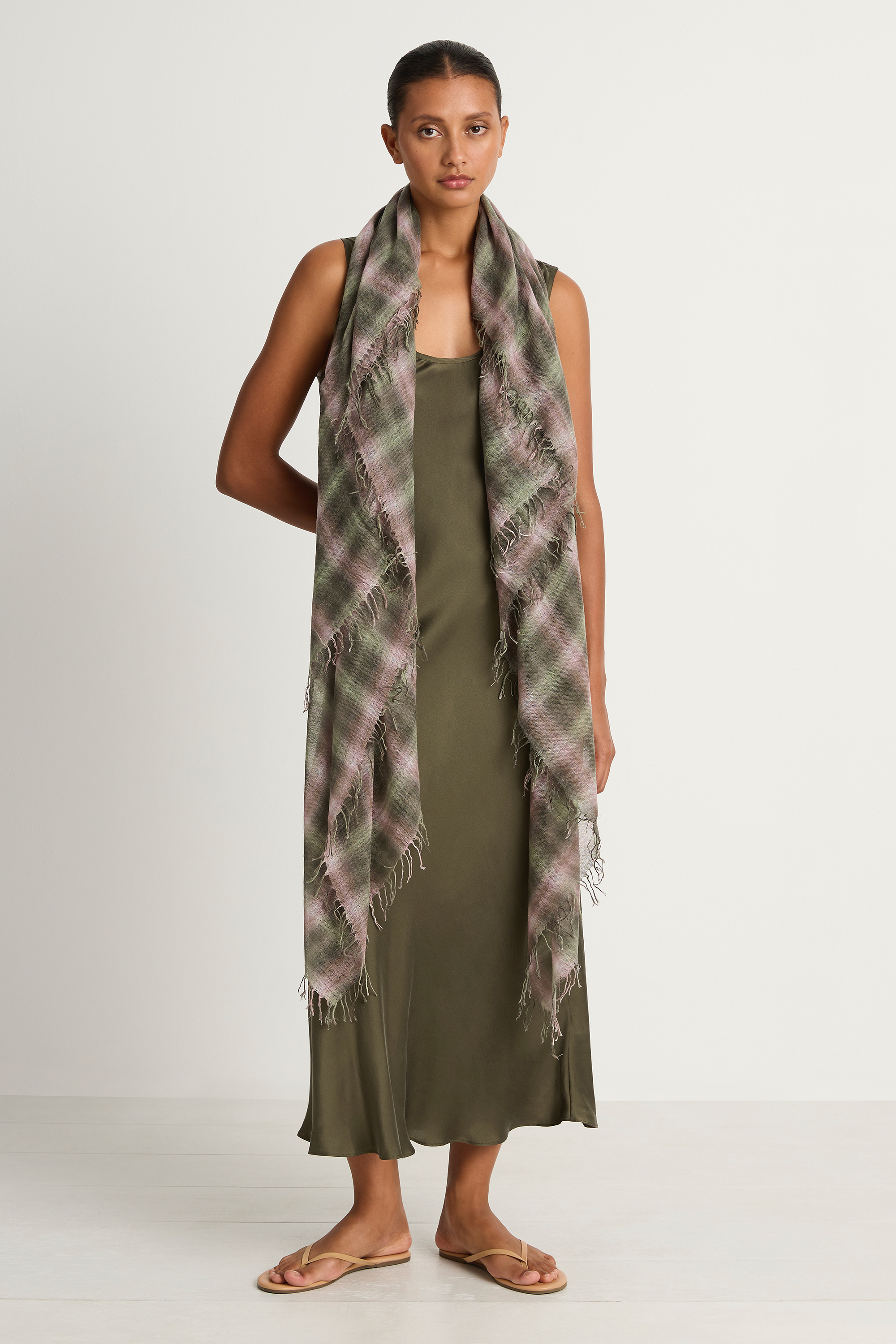 Chan Luu Cashmere & Silk Scarf - Forest Plaid