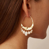 Chan Luu Crescent white pearl & gold hoop earrings
