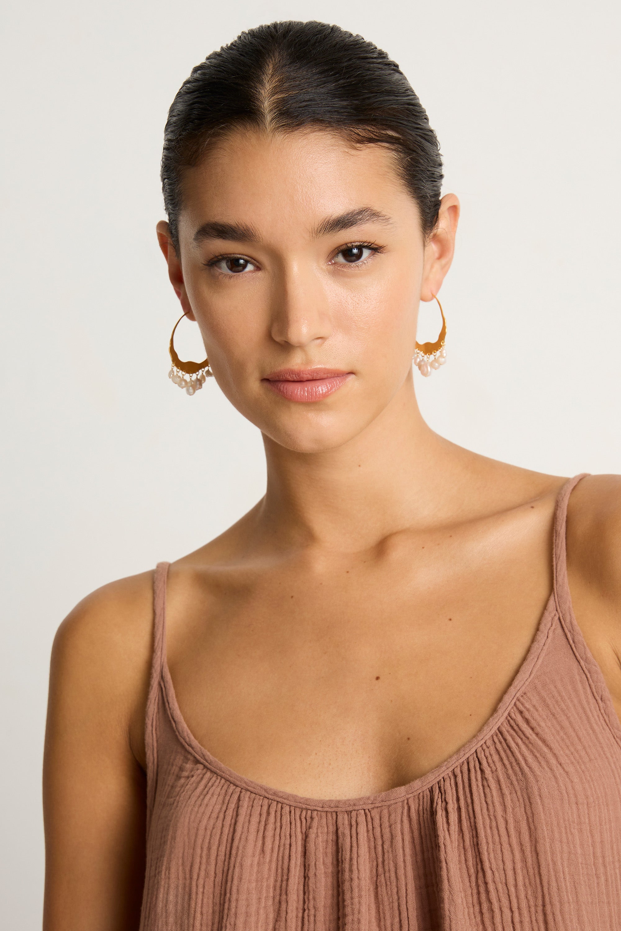 Chan Luu Crescent white pearl & gold hoop earrings