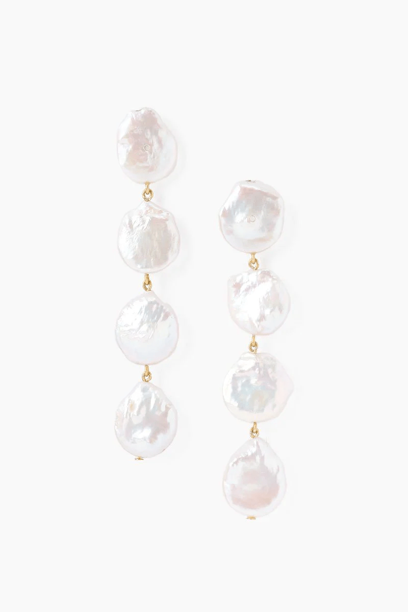 Chan Luu Four Tiered White Keshi Pearl Earrings Soleil Blue