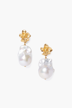 Chan Luu Gold Hibiscus Pearl Drop Earrings