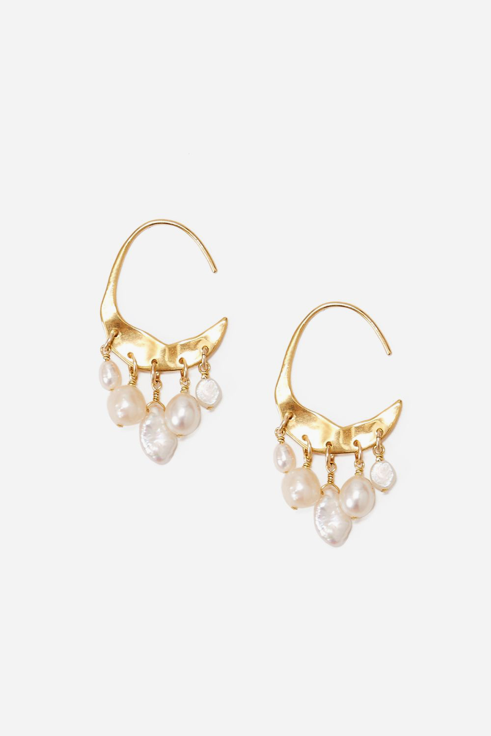 Chan Luu Crescent White Pearl & Gold Hoop Earrings