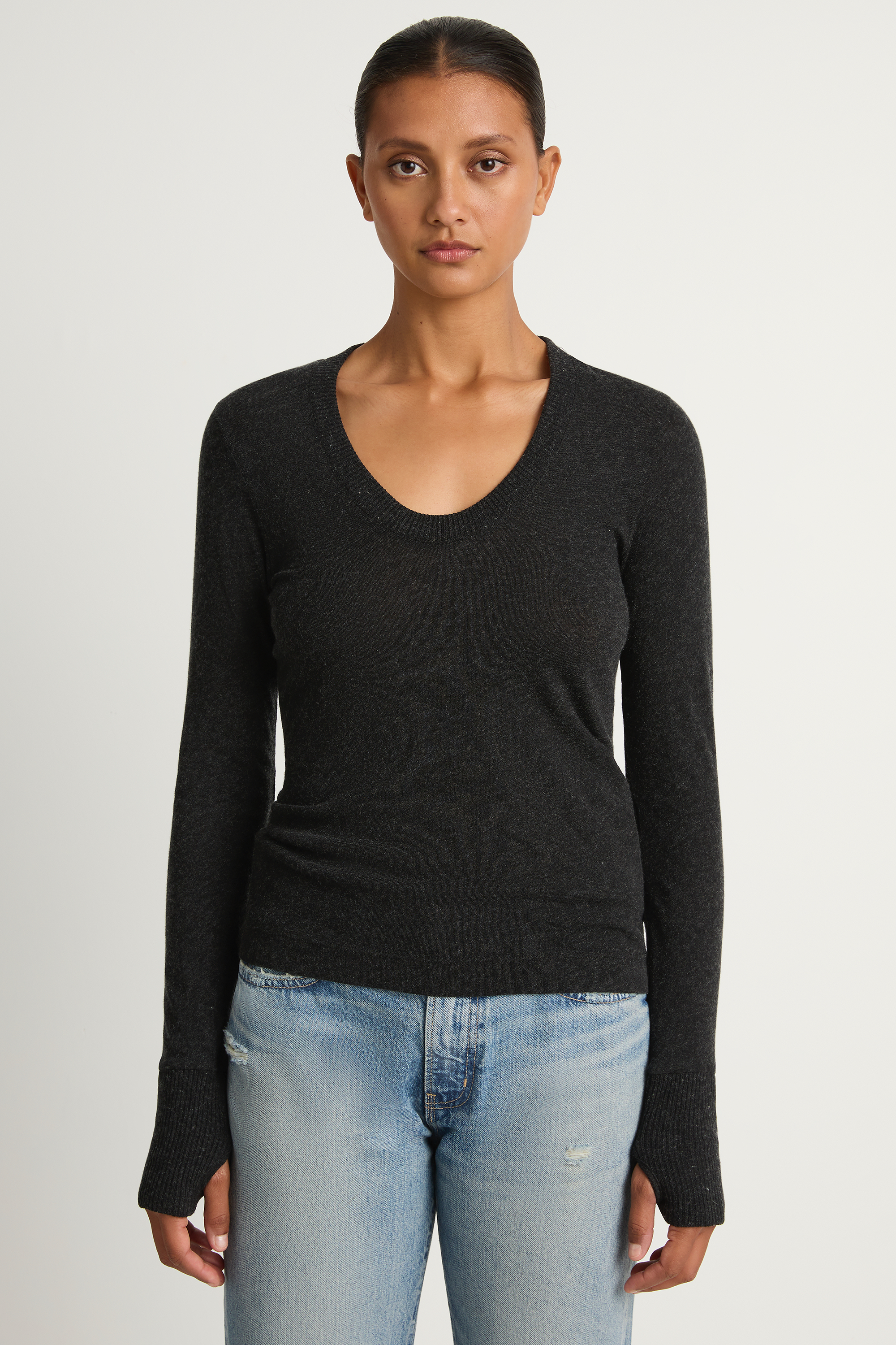 Enza Costa Cashmere Easy Cuffed U - Charcoal