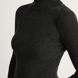 Enza Costa Cashmere Rib Turtleneck Sweater - Charcoal